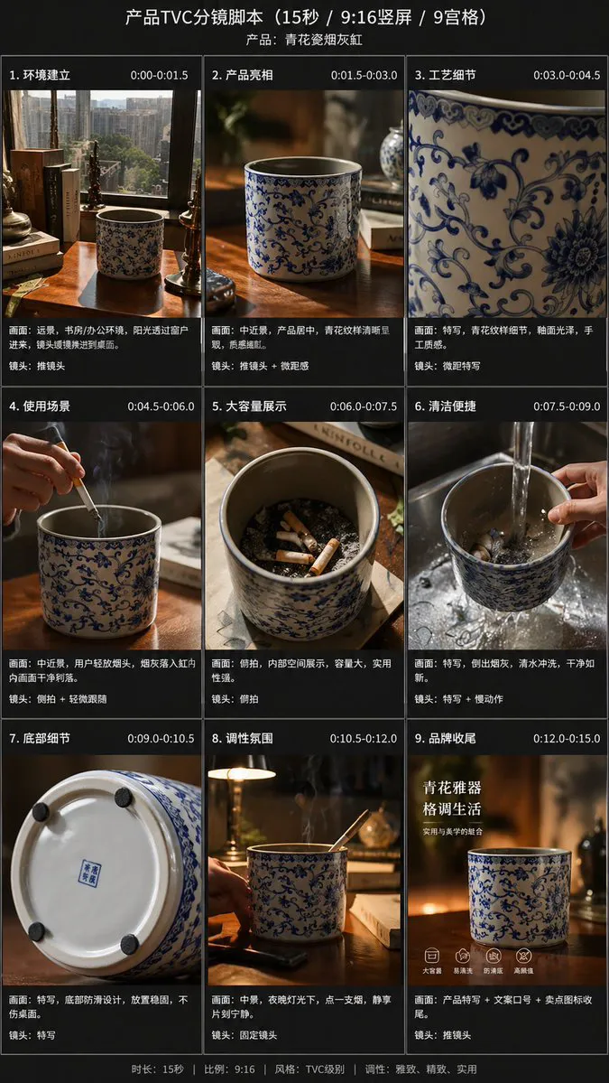 做电商主图 - 9宫格产品TVC分镜脚本图 成品示范