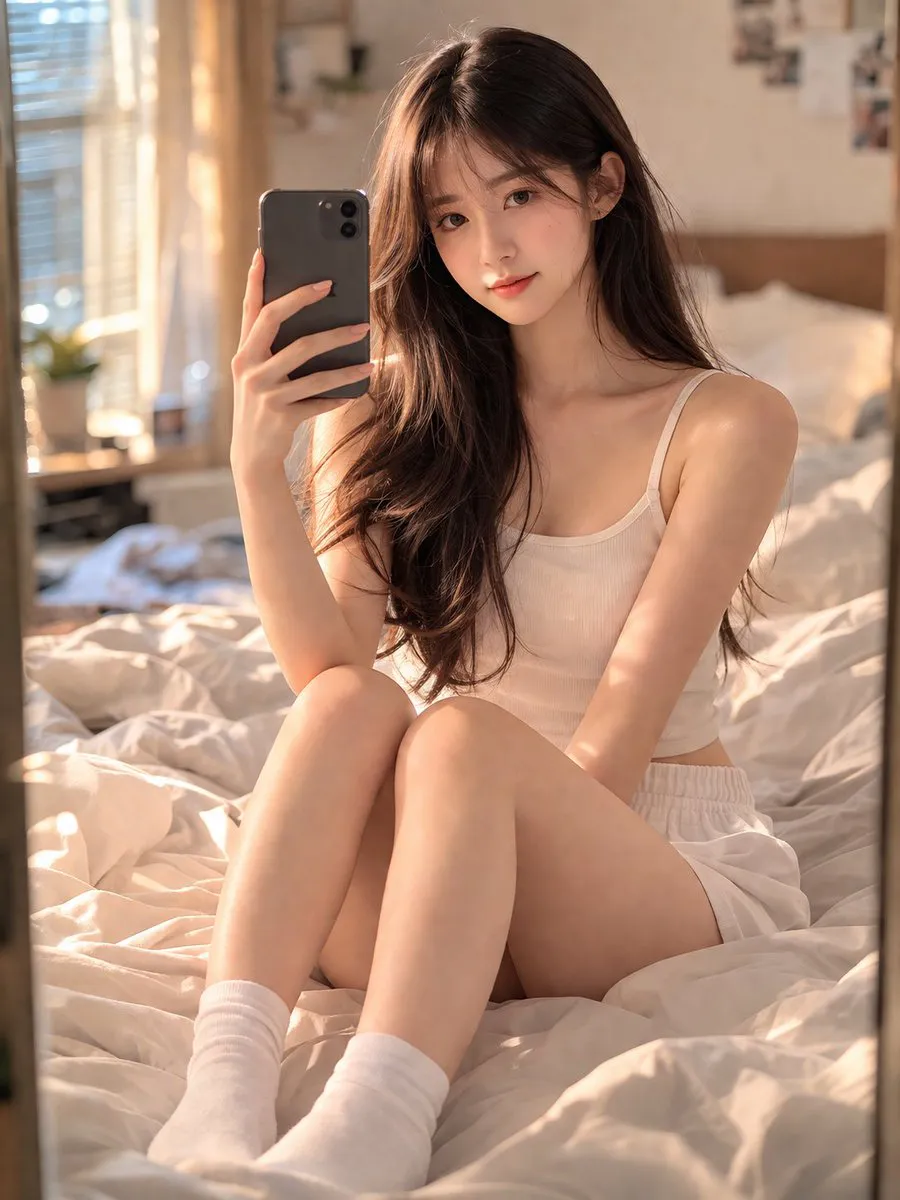 做镜面自拍卧室人像图 成品示范